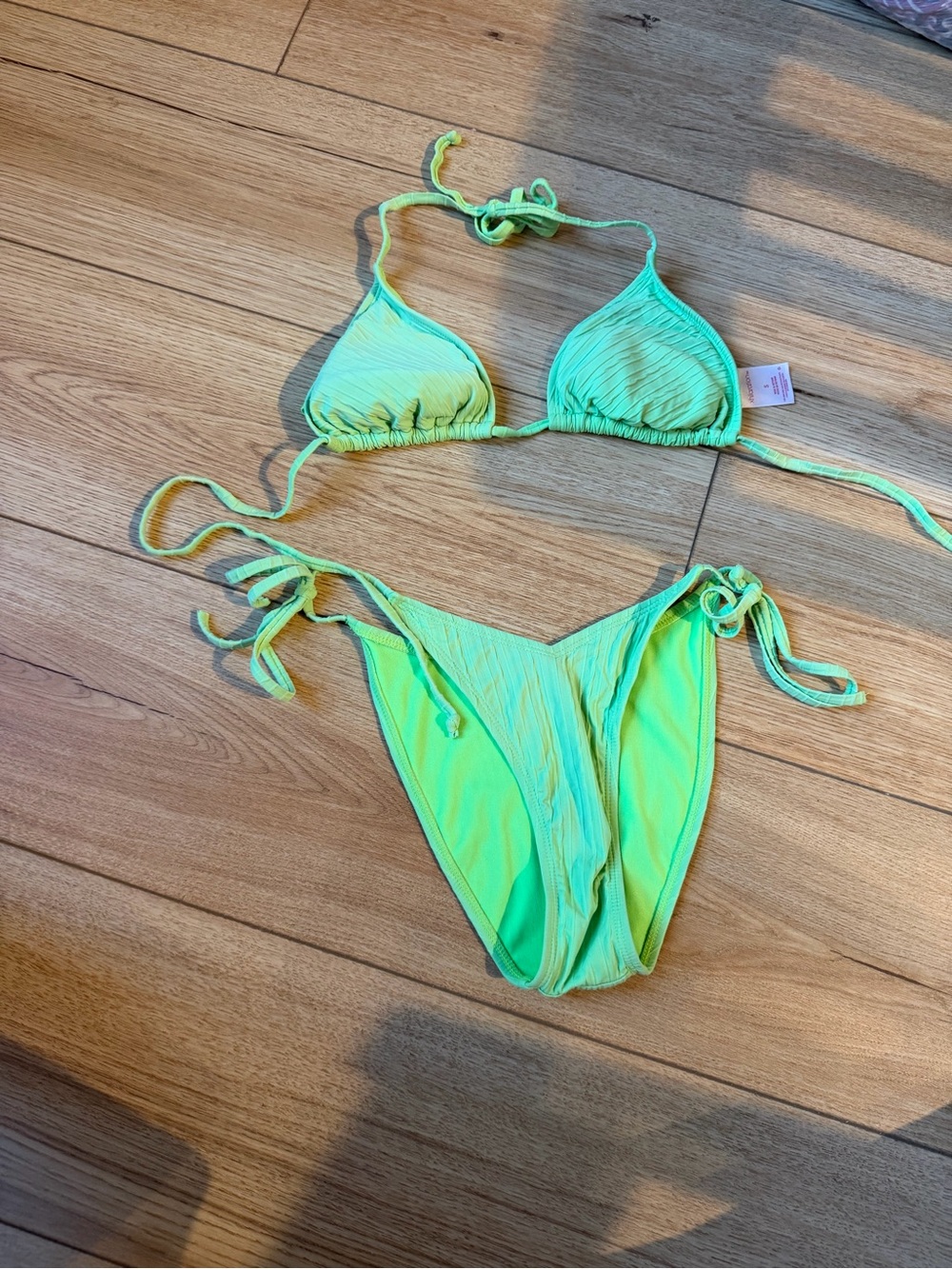 Neon Green Textured String Bikini Set